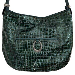 Brighton Classic Jane Green Patent Leather Croc Embossed Shoulder Bag Christmas